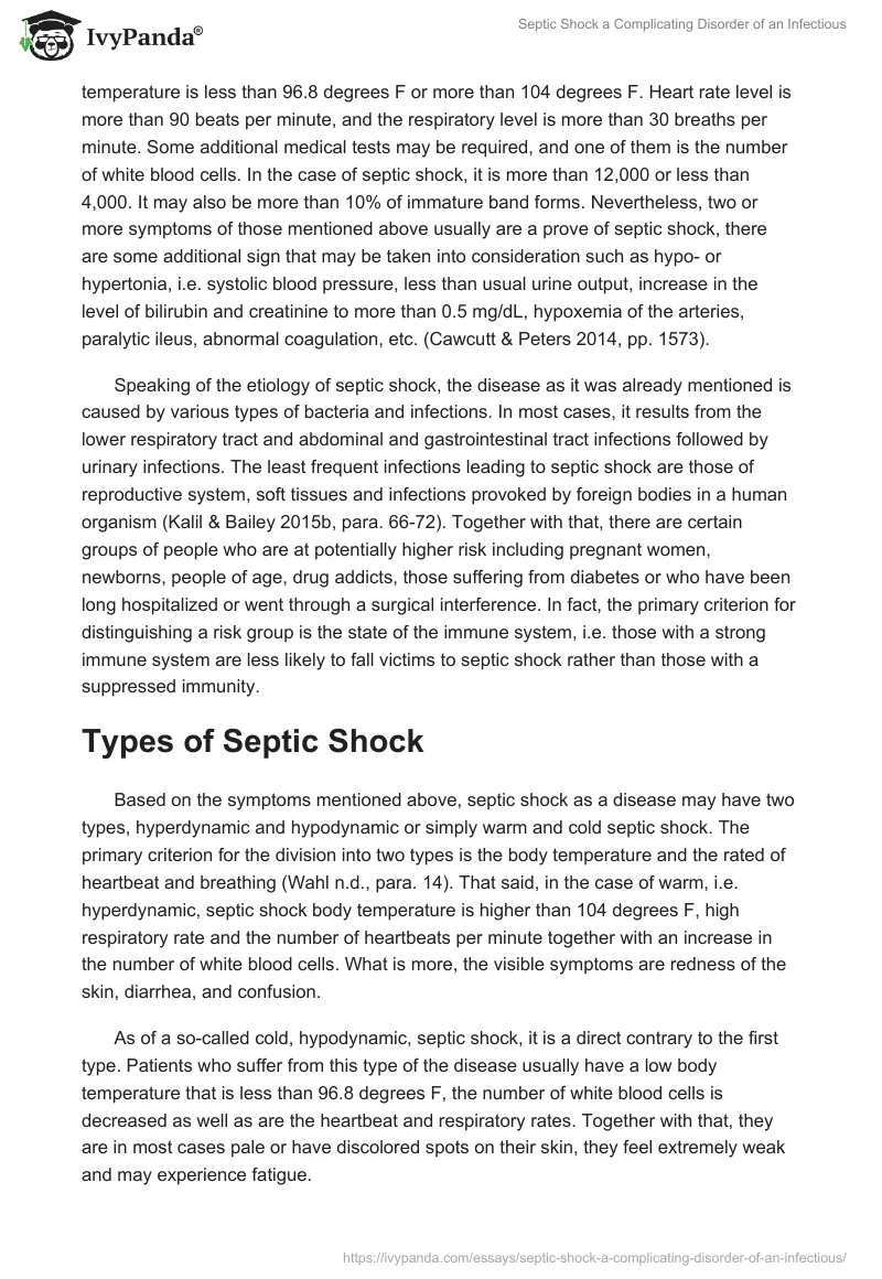 Septic Shock a Complicating Disorder of an Infectious. Page 3