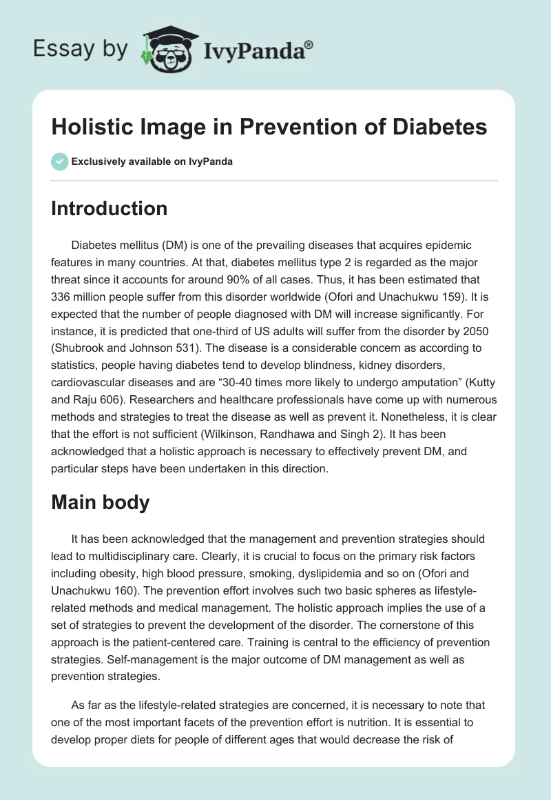Holistic Image in Prevention of Diabetes. Page 1