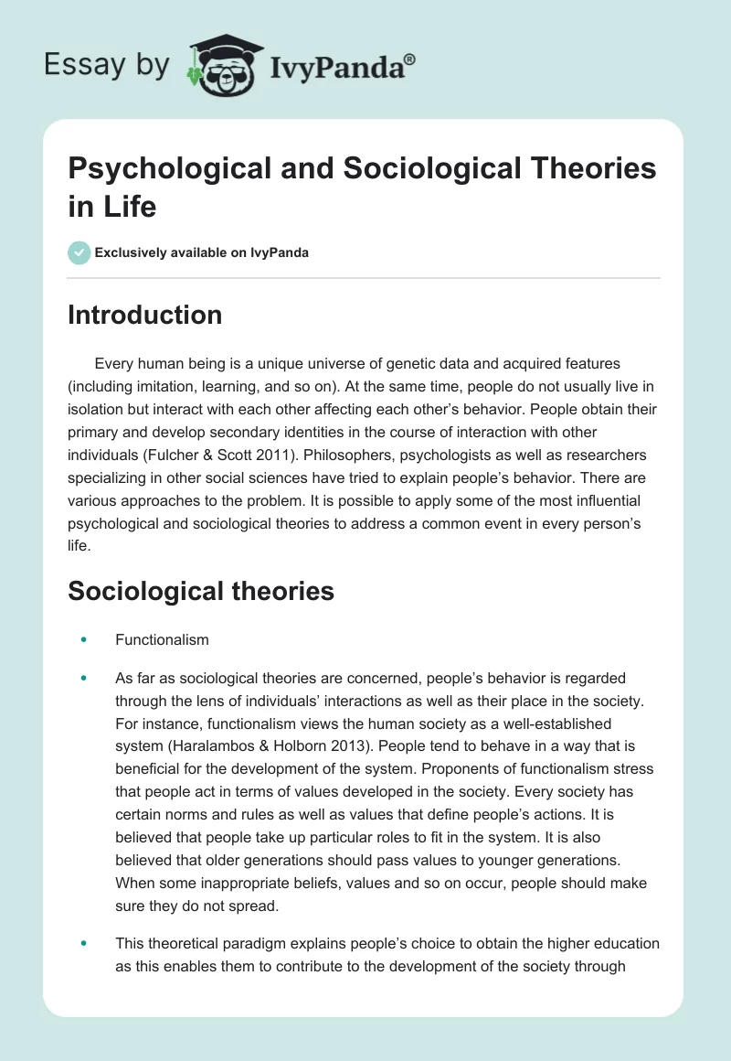 Psychological and Sociological Theories in Life. Page 1