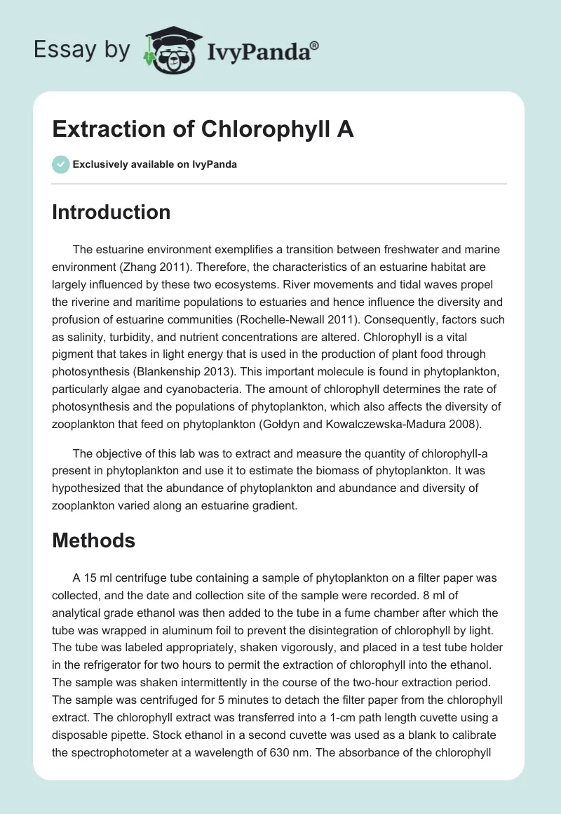 Extraction of Chlorophyll A. Page 1