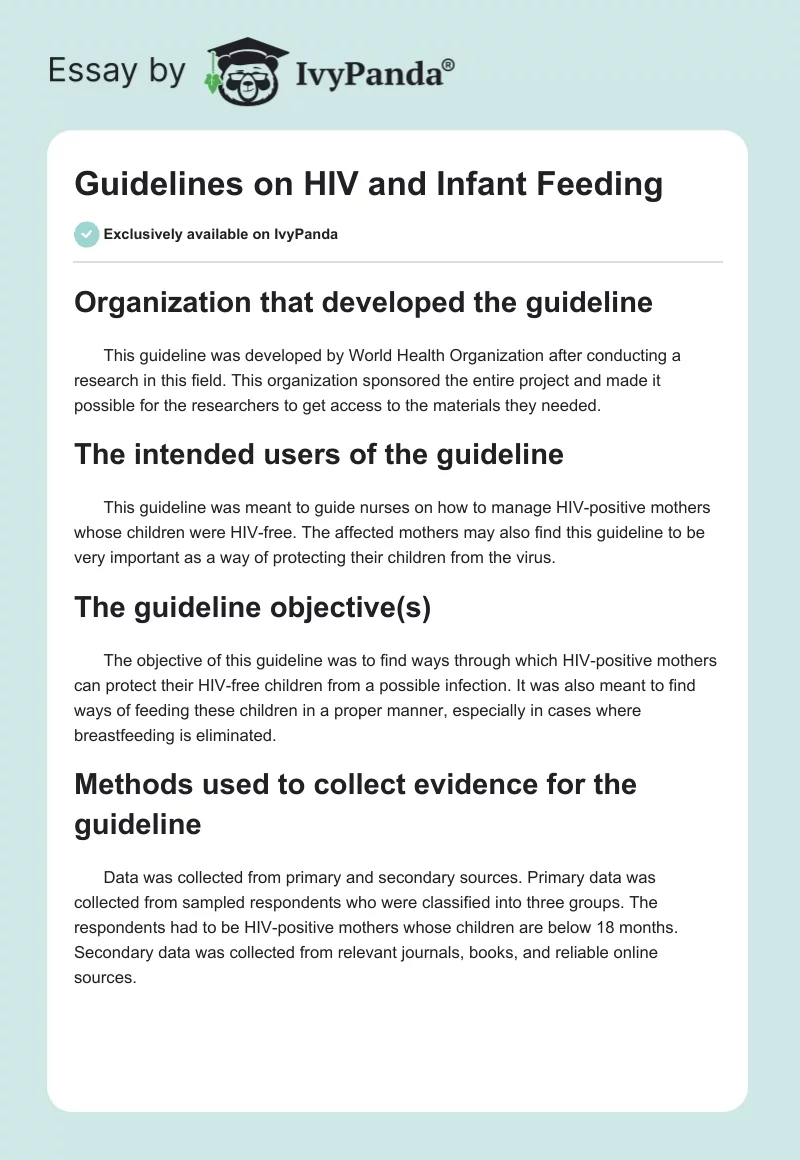Guidelines on HIV and Infant Feeding. Page 1