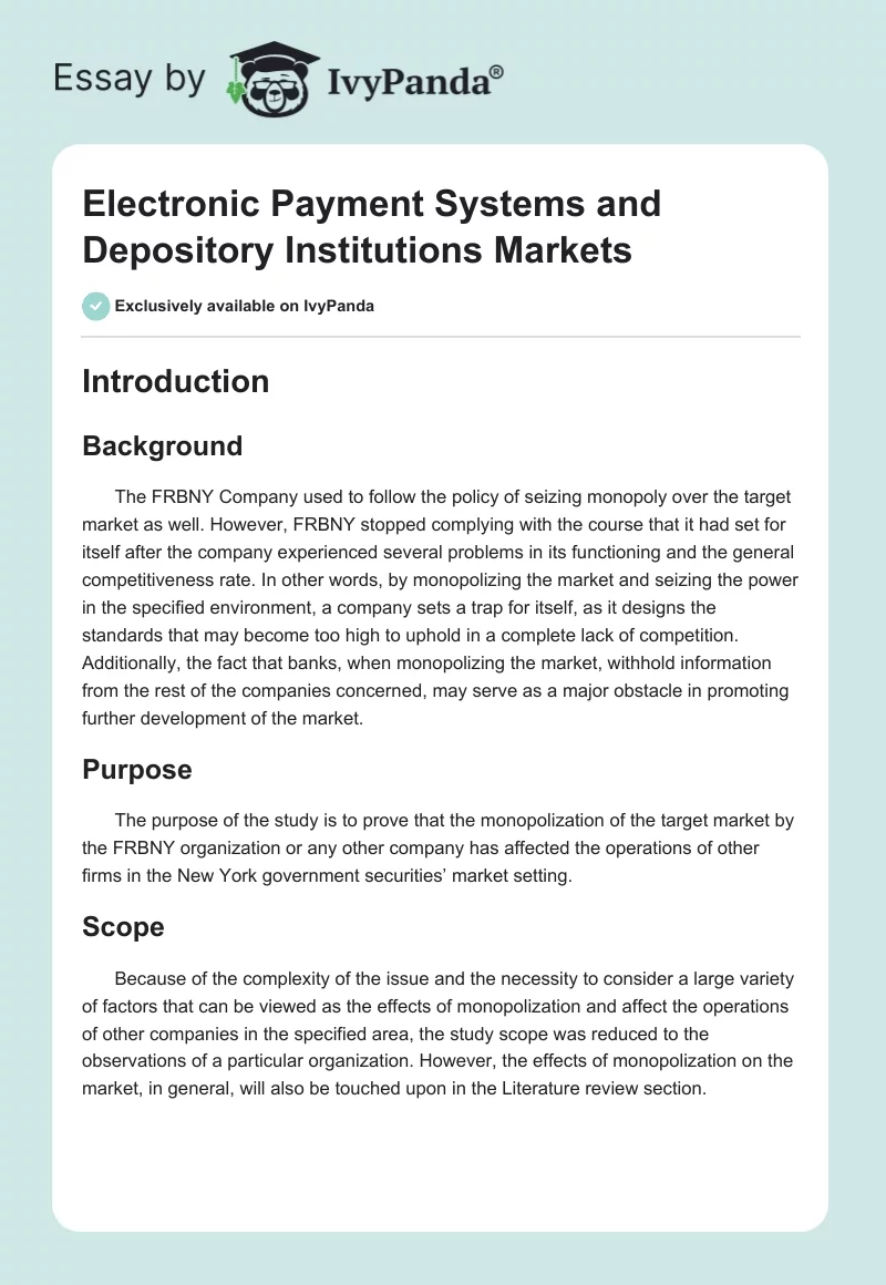 Electronic Payment Systems and Depository Institutions Markets. Page 1