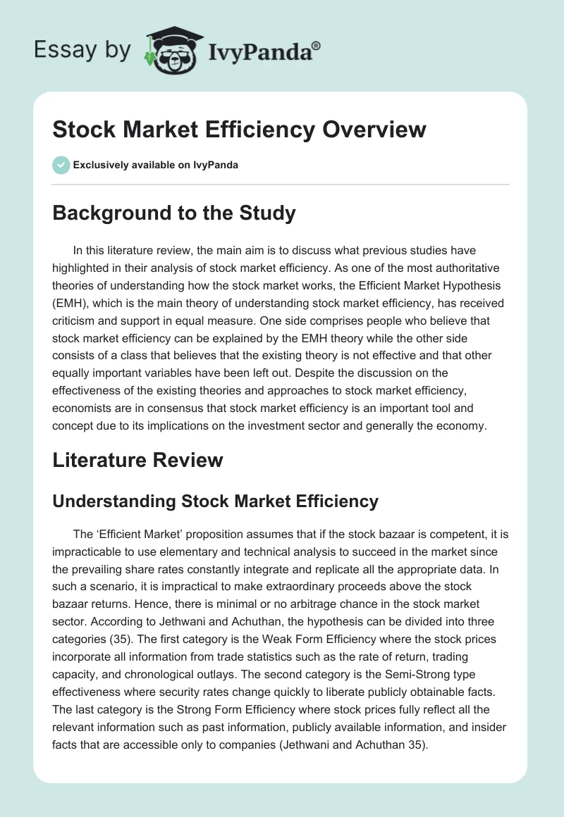 Stock Market Efficiency Overview. Page 1