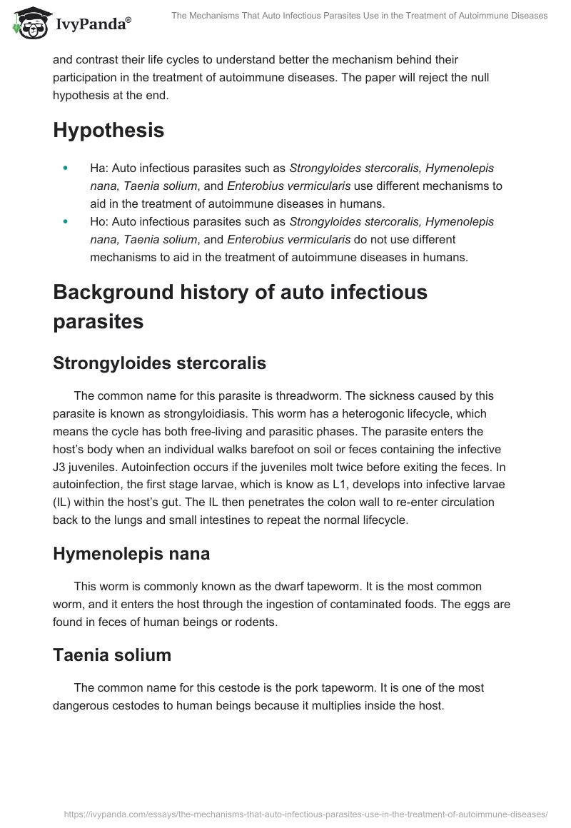 The Mechanisms That Auto Infectious Parasites Use in the Treatment of Autoimmune Diseases. Page 3