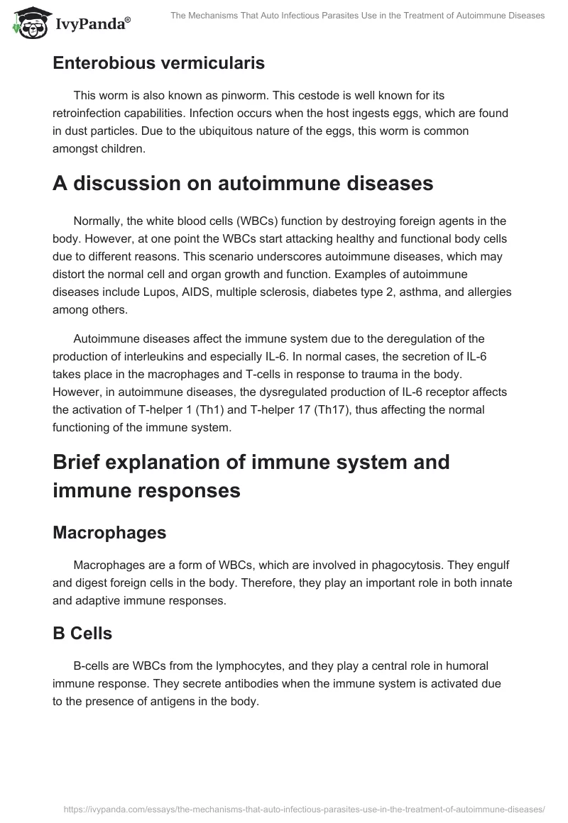 The Mechanisms That Auto Infectious Parasites Use in the Treatment of Autoimmune Diseases. Page 4
