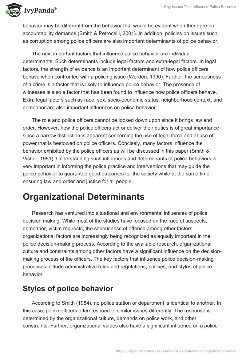 Key Issues That Influence Police Behavior. Page 2
