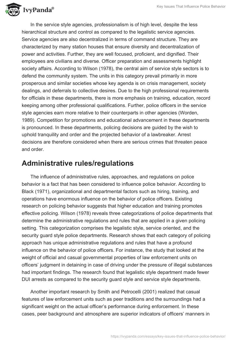 Key Issues That Influence Police Behavior. Page 4