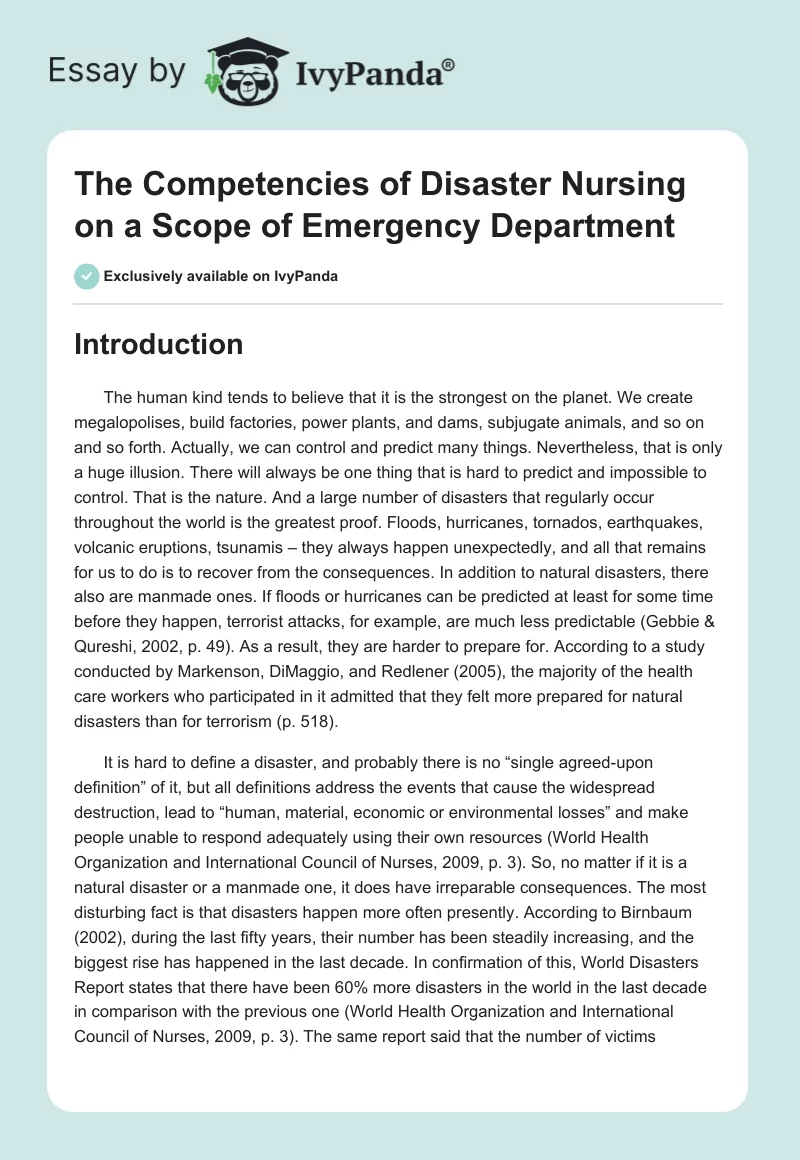 The Competencies of Disaster Nursing on a Scope of Emergency Department. Page 1