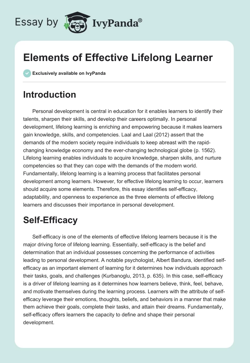 Elements of Effective Lifelong Learner. Page 1