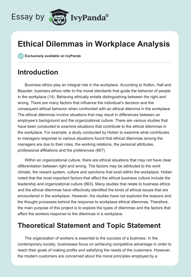 Ethical Dilemmas in Workplace Analysis. Page 1