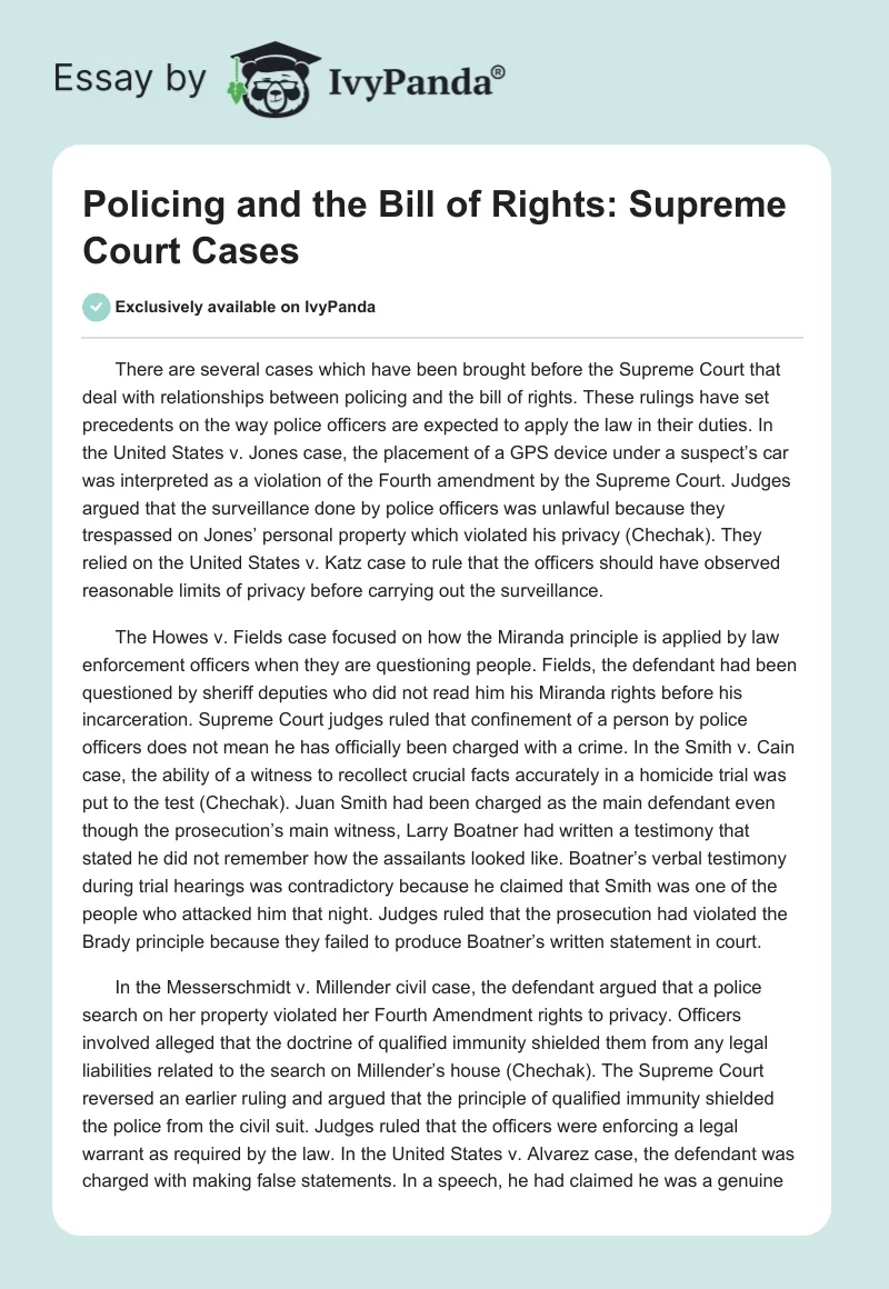 Policing and the Bill of Rights: Supreme Court Cases. Page 1