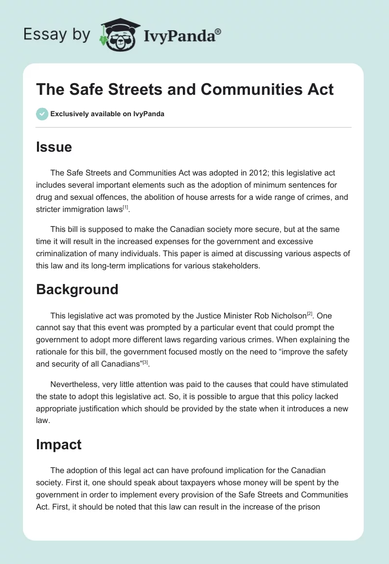 The Safe Streets and Communities Act. Page 1