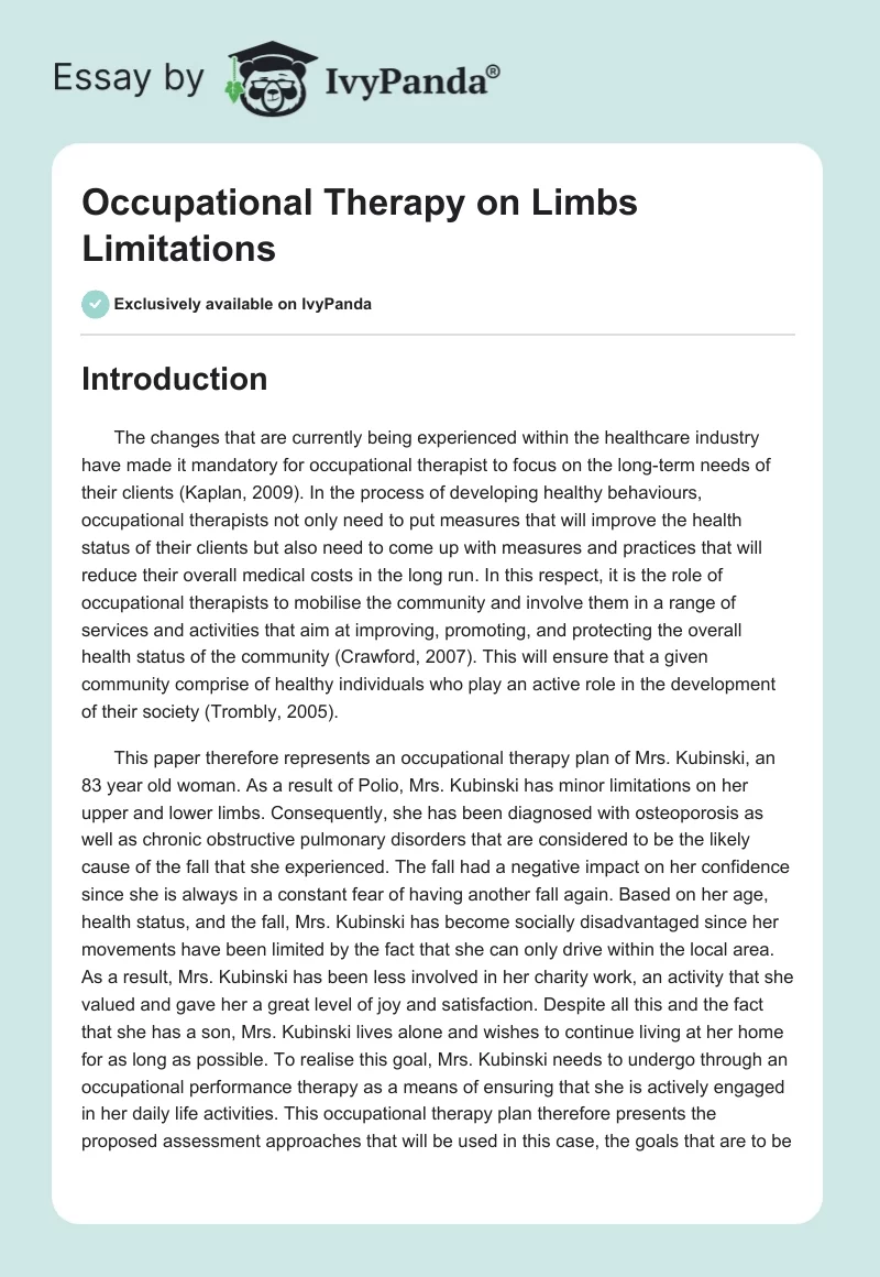 Occupational Therapy on Limbs Limitations. Page 1