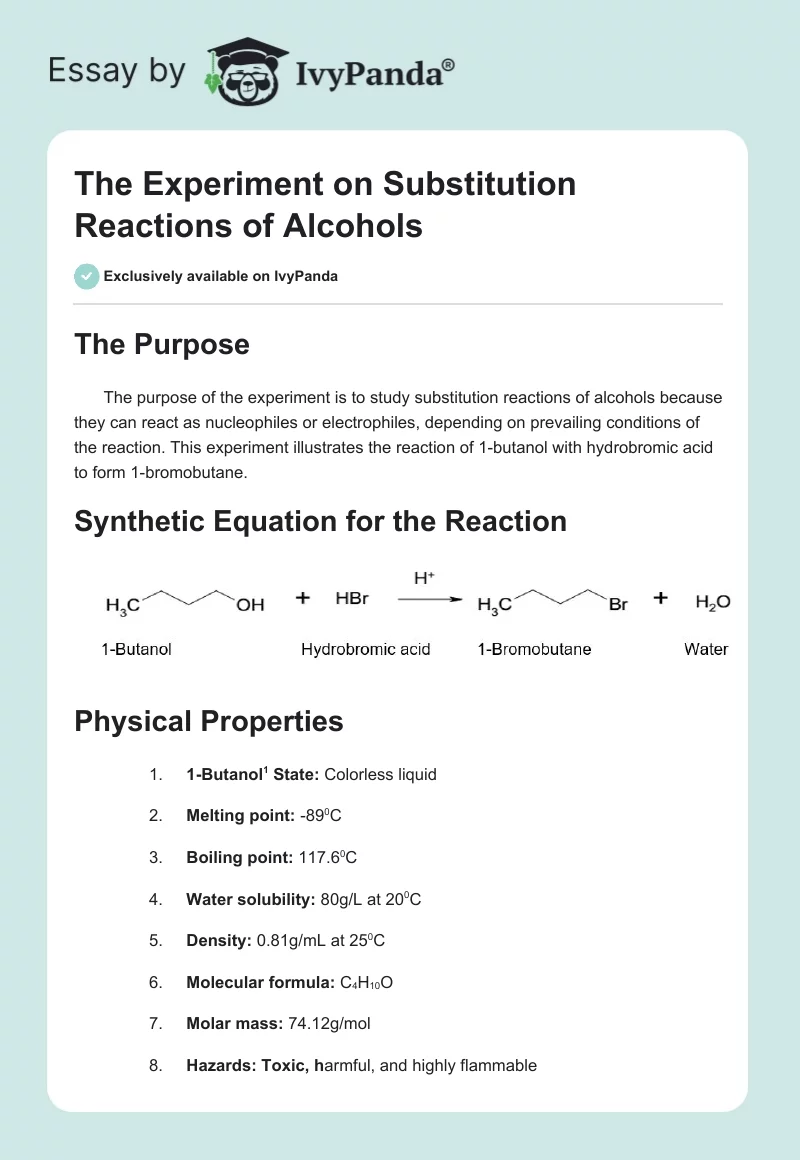 The Experiment on Substitution Reactions of Alcohols. Page 1