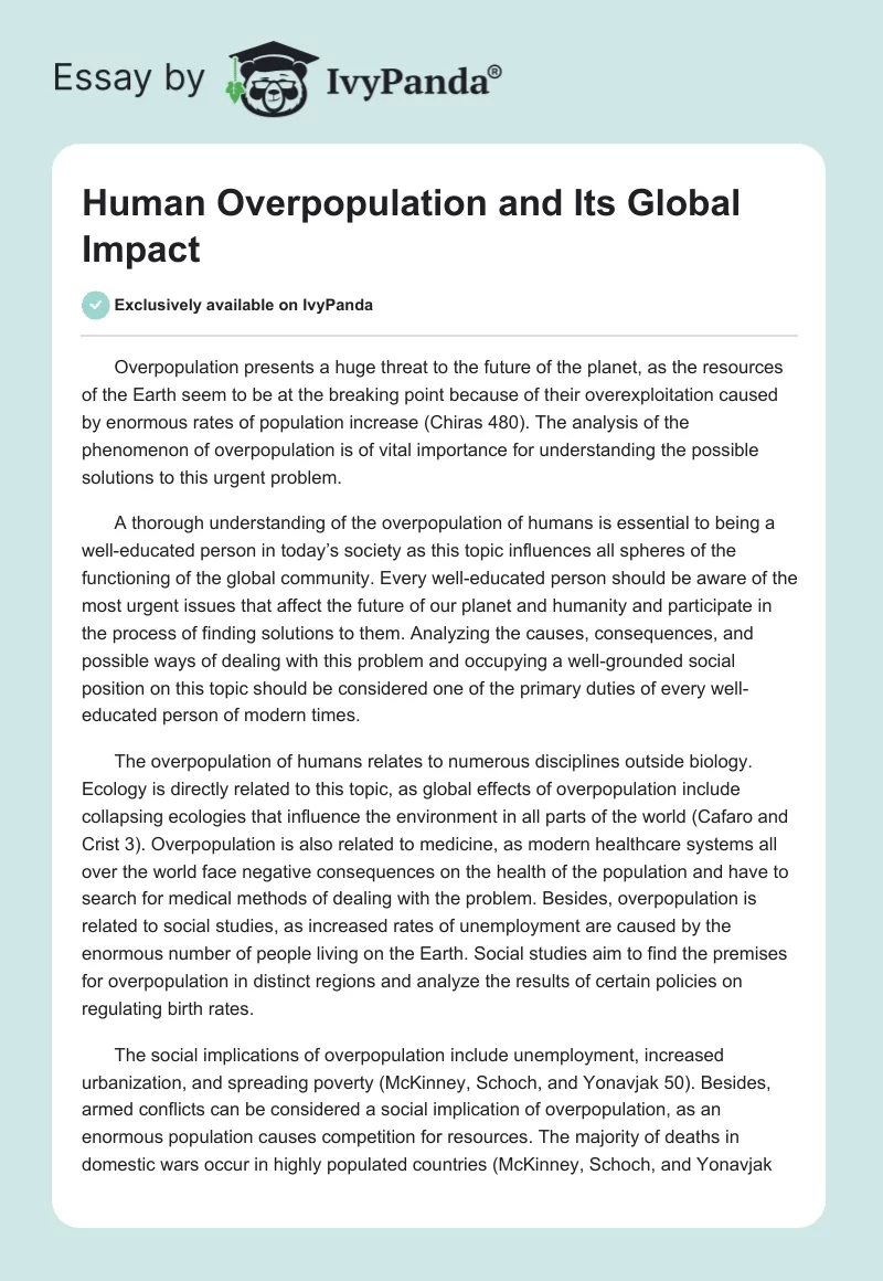 Human Overpopulation and Its Global Impact. Page 1
