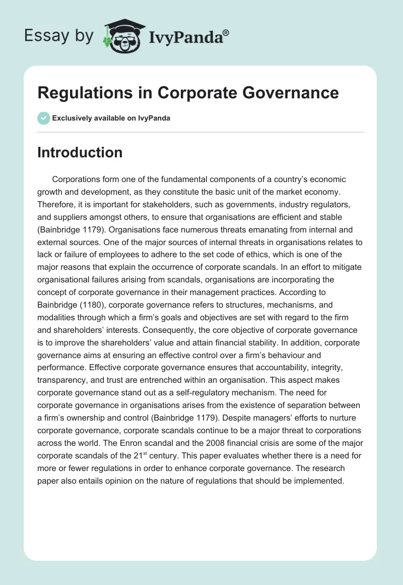 Regulations in Corporate Governance. Page 1