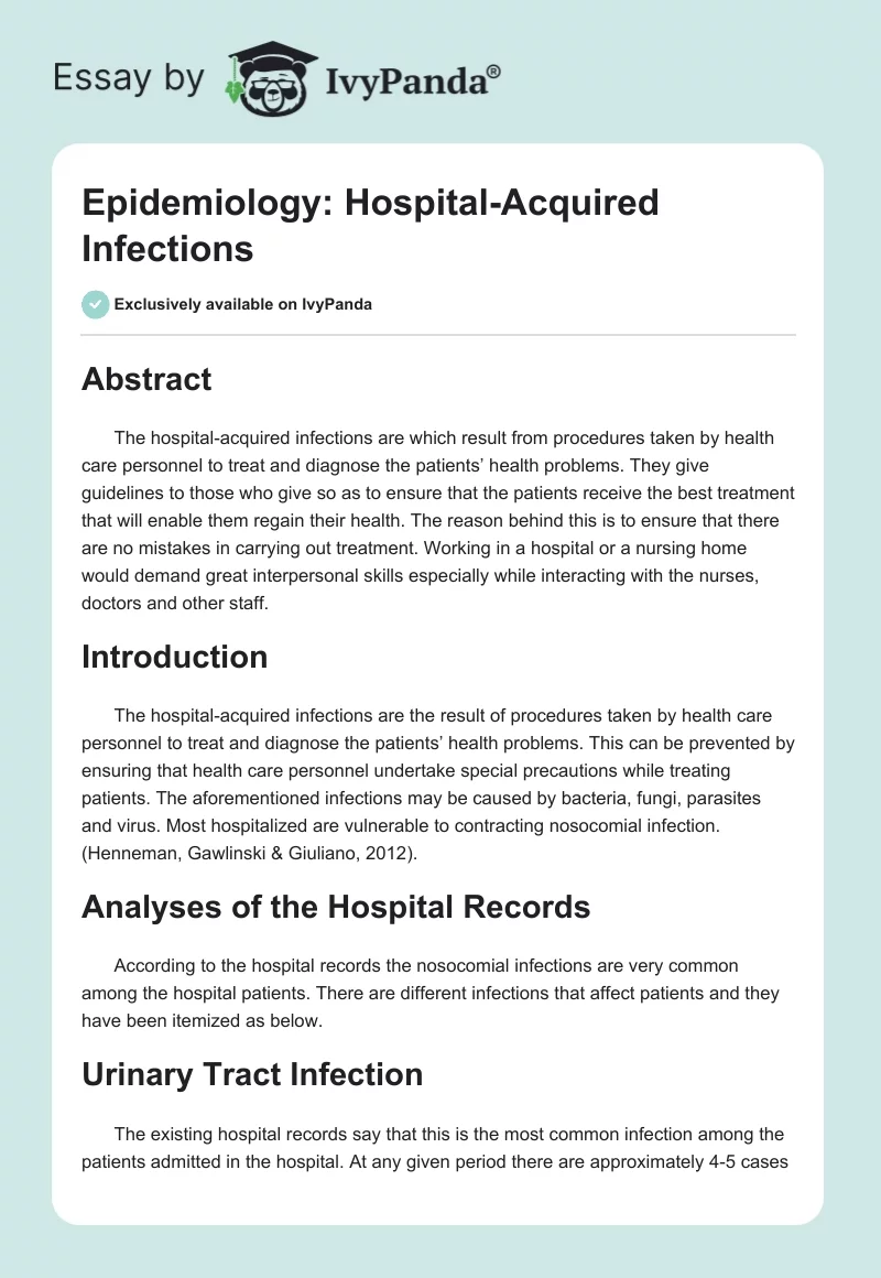 Epidemiology: Hospital-Acquired Infections. Page 1