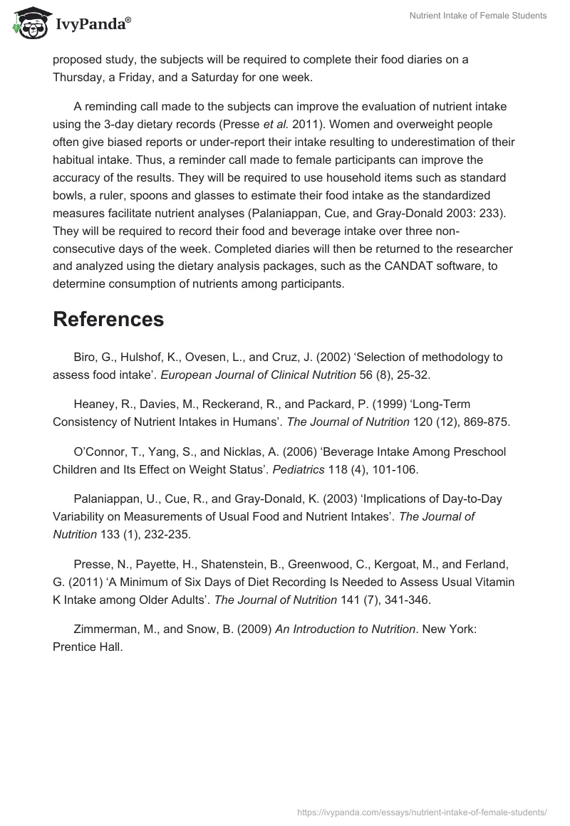 Nutrient Intake of Female Students. Page 5