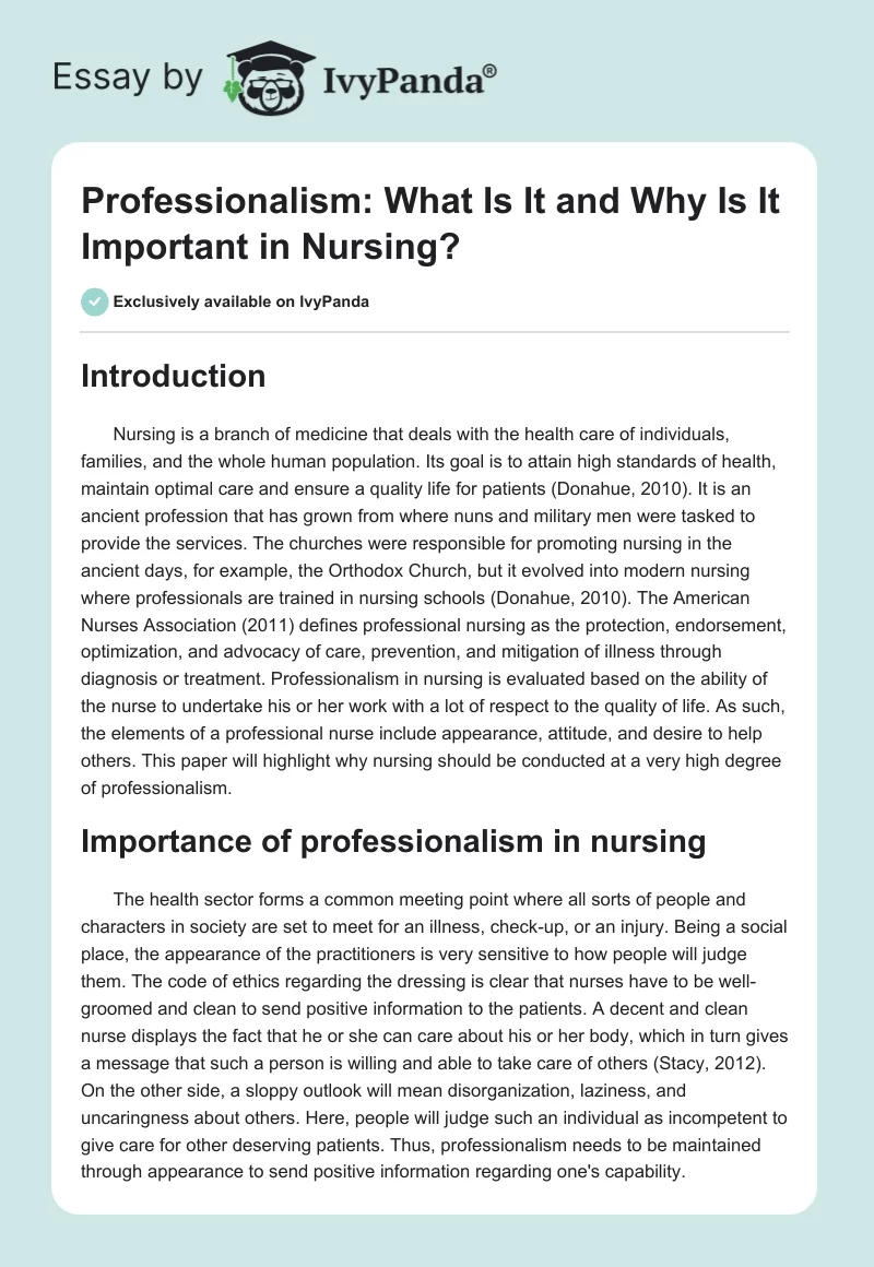 Professionalism: What Is It and Why Is It Important in Nursing?. Page 1