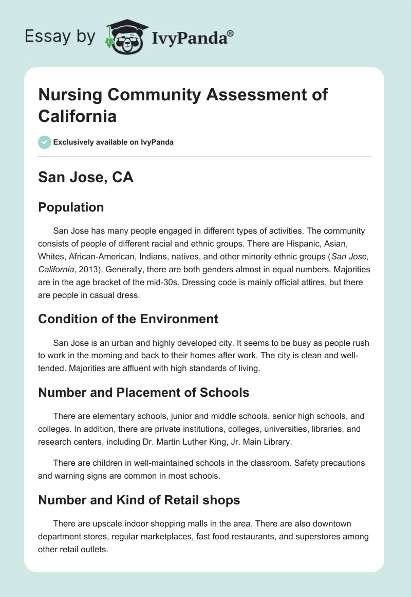 Nursing Community Assessment of California. Page 1