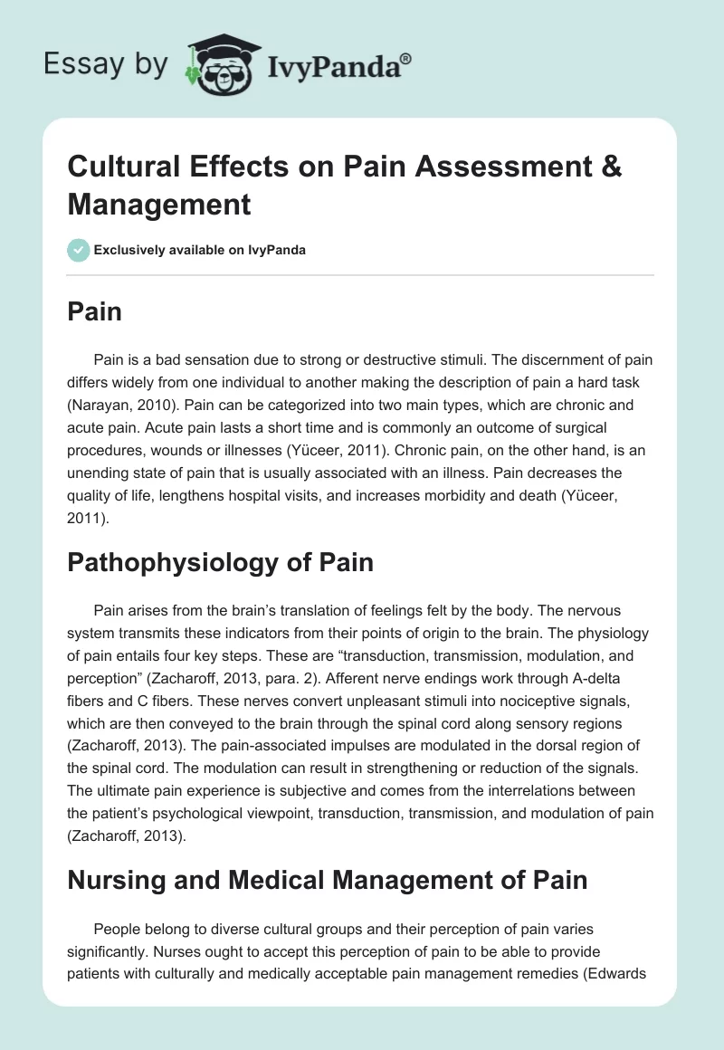 Cultural Effects on Pain Assessment & Management. Page 1