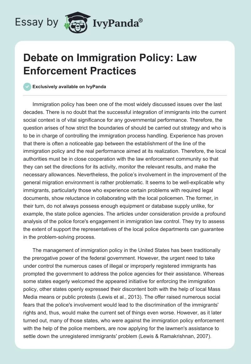 Debate on Immigration Policy: Law Enforcement Practices. Page 1