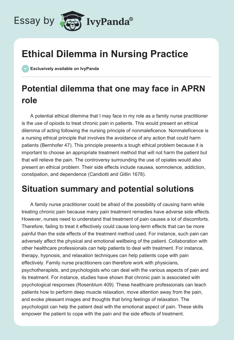 Ethical Dilemma in Nursing Practice. Page 1
