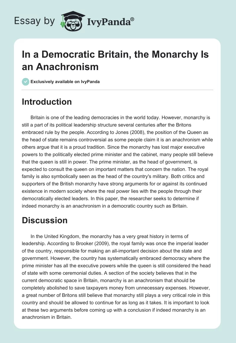 In a Democratic Britain, the Monarchy Is an Anachronism. Page 1