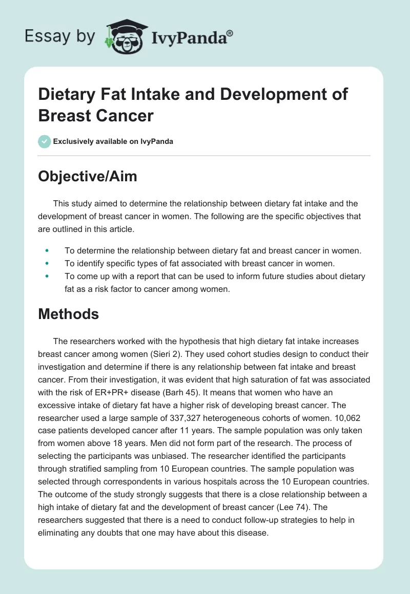 Dietary Fat Intake and Development of Breast Cancer. Page 1