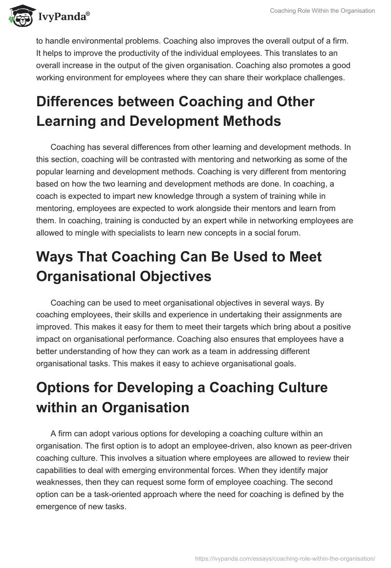 Coaching Role Within the Organisation. Page 2