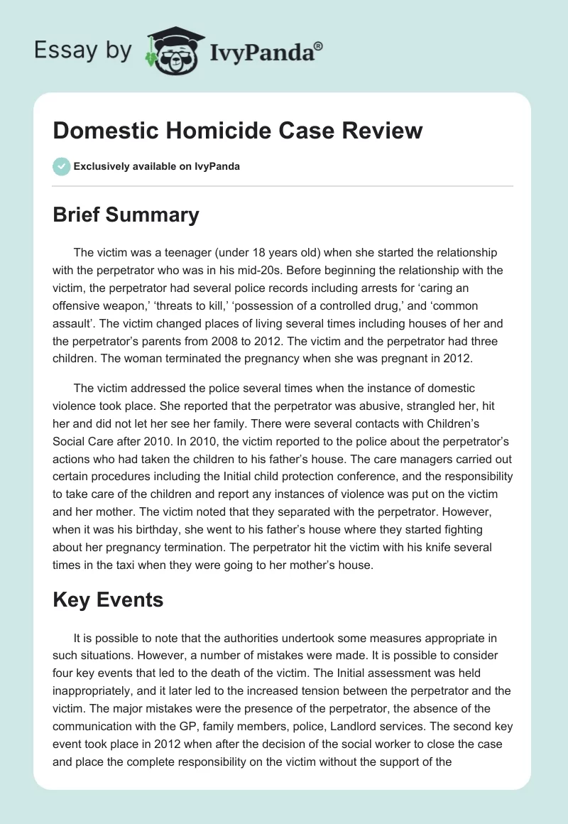 Domestic Violence and Systemic Failures: An Analysis of Key Events. Page 1