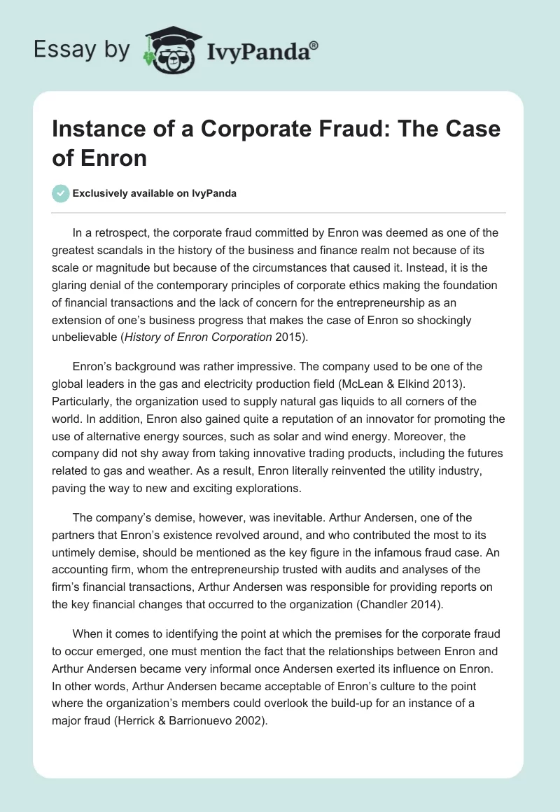 Instance of a Corporate Fraud: The Case of Enron. Page 1