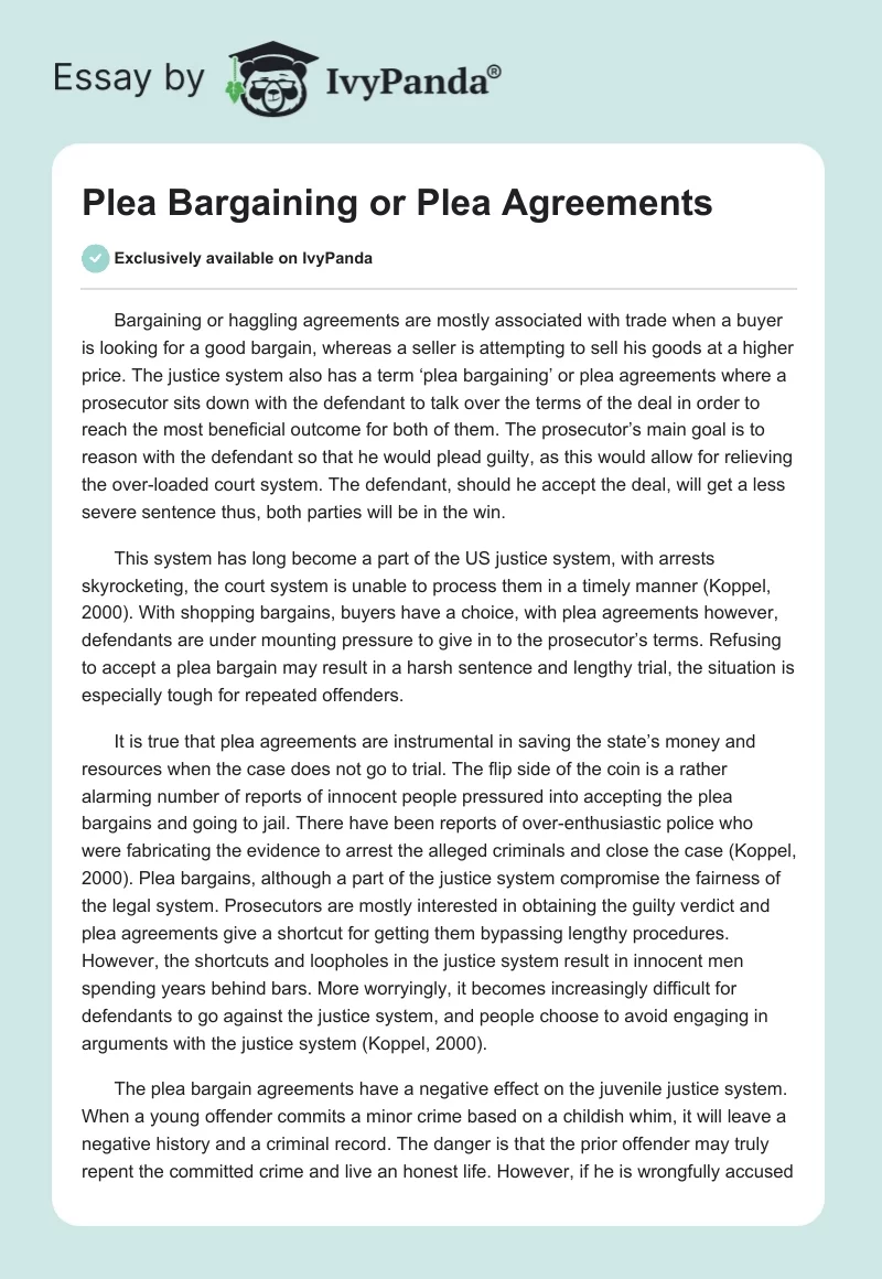 Plea Bargaining or Plea Agreements. Page 1