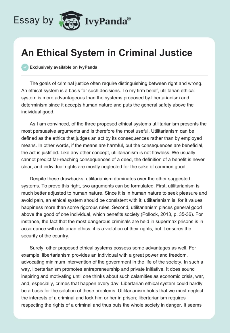 An Ethical System in Criminal Justice. Page 1