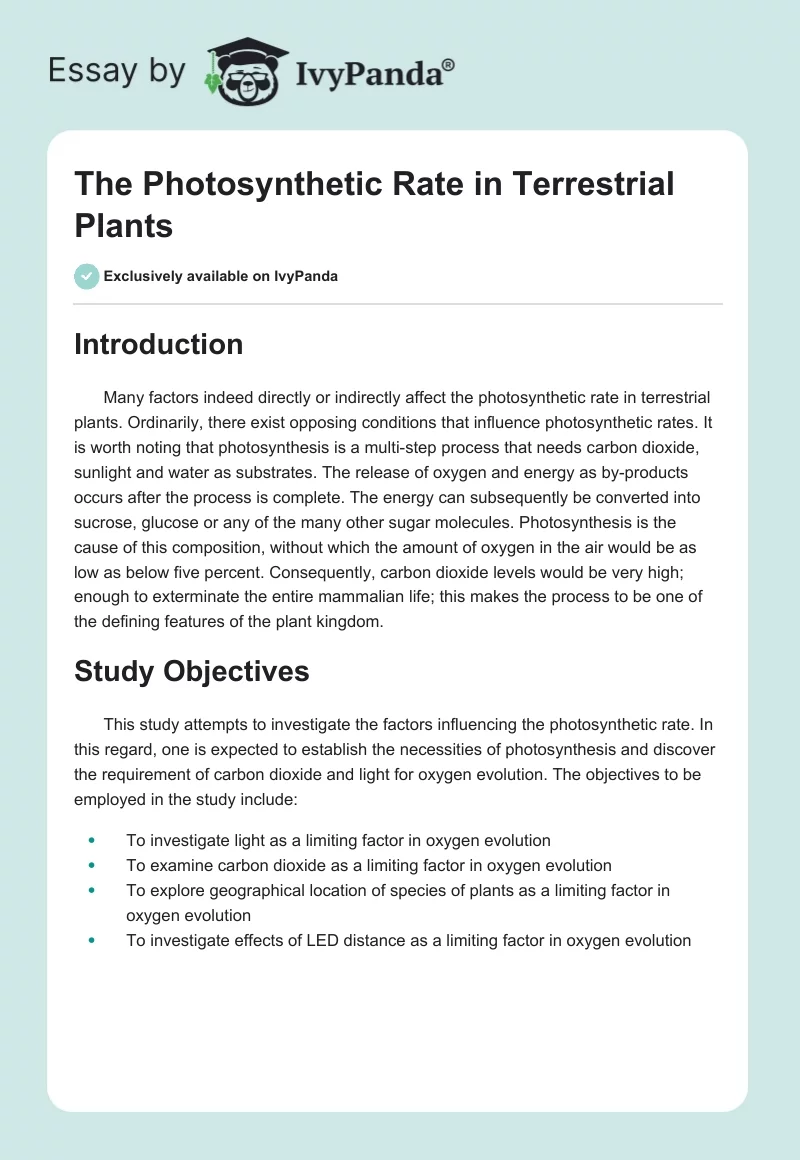 The Photosynthetic Rate in Terrestrial Plants. Page 1