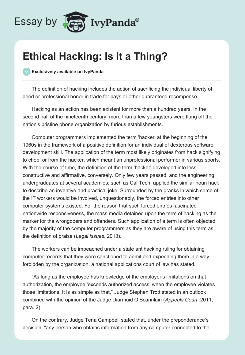 Ethical Hacking: Is It a Thing?. Page 1