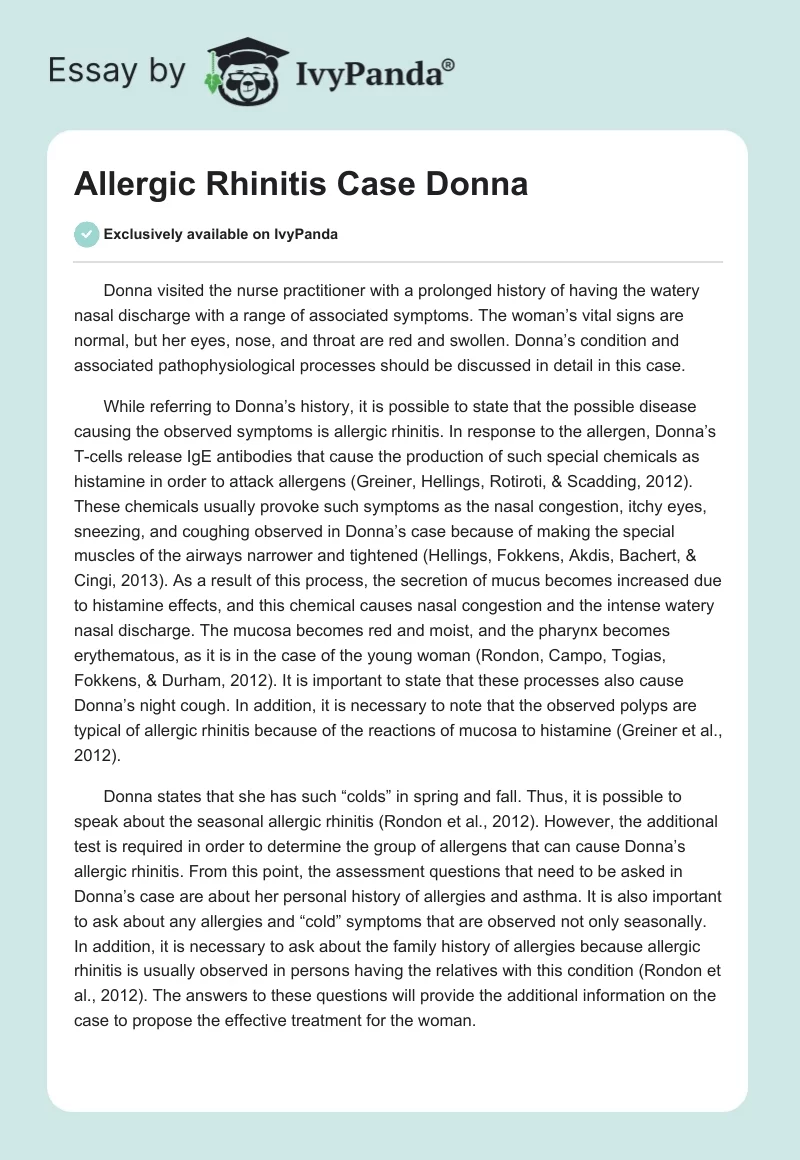 Allergic Rhinitis Case Donna. Page 1