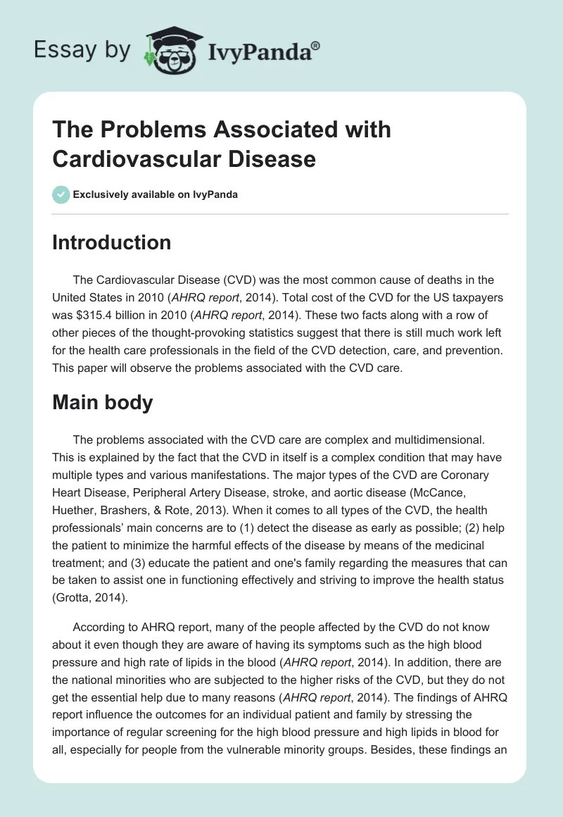 The Problems Associated With Cardiovascular Disease. Page 1