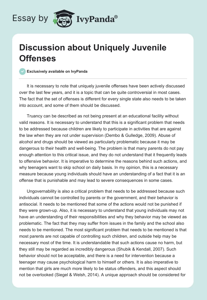 Discussion about Uniquely Juvenile Offenses. Page 1