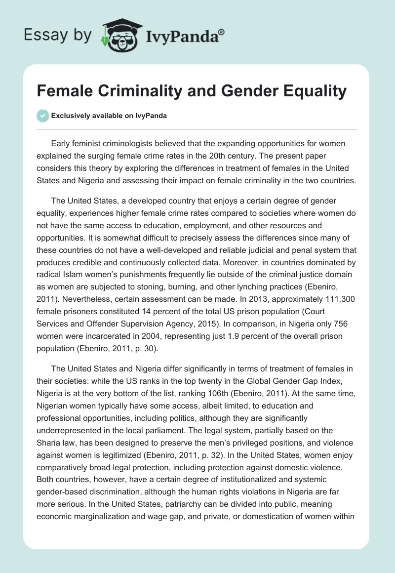 Female Criminality and Gender Equality. Page 1