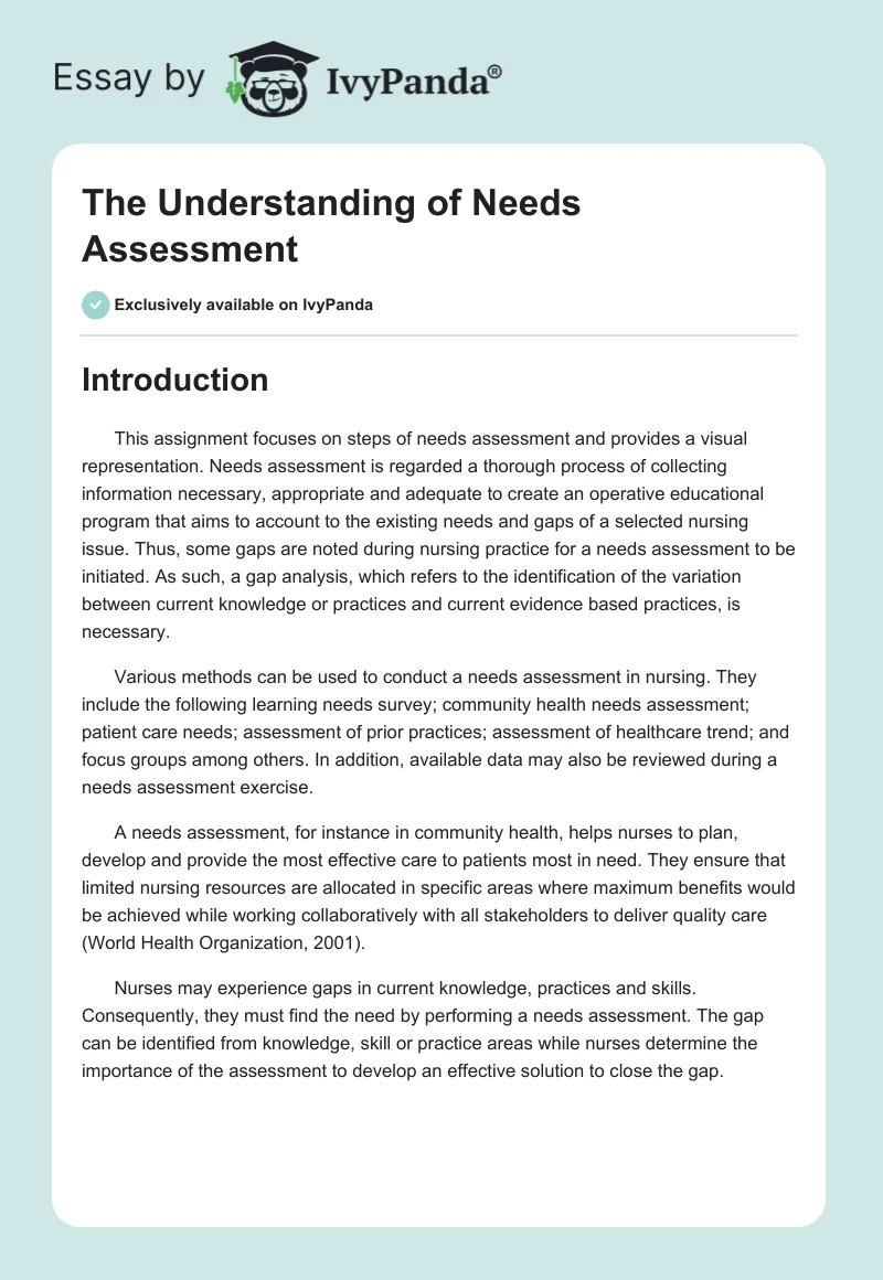 The Understanding of Needs Assessment. Page 1