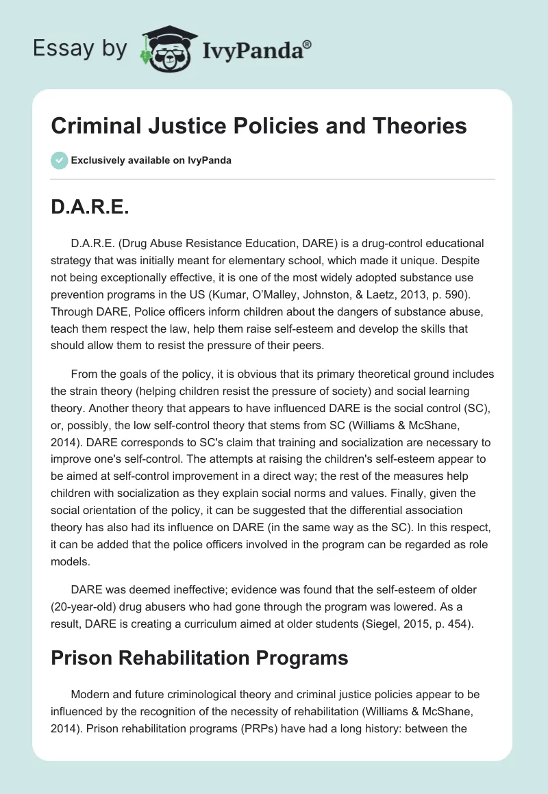 Criminal Justice Policies and Theories. Page 1