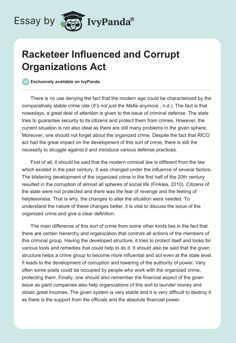 Racketeer Influenced and Corrupt Organizations Act. Page 1
