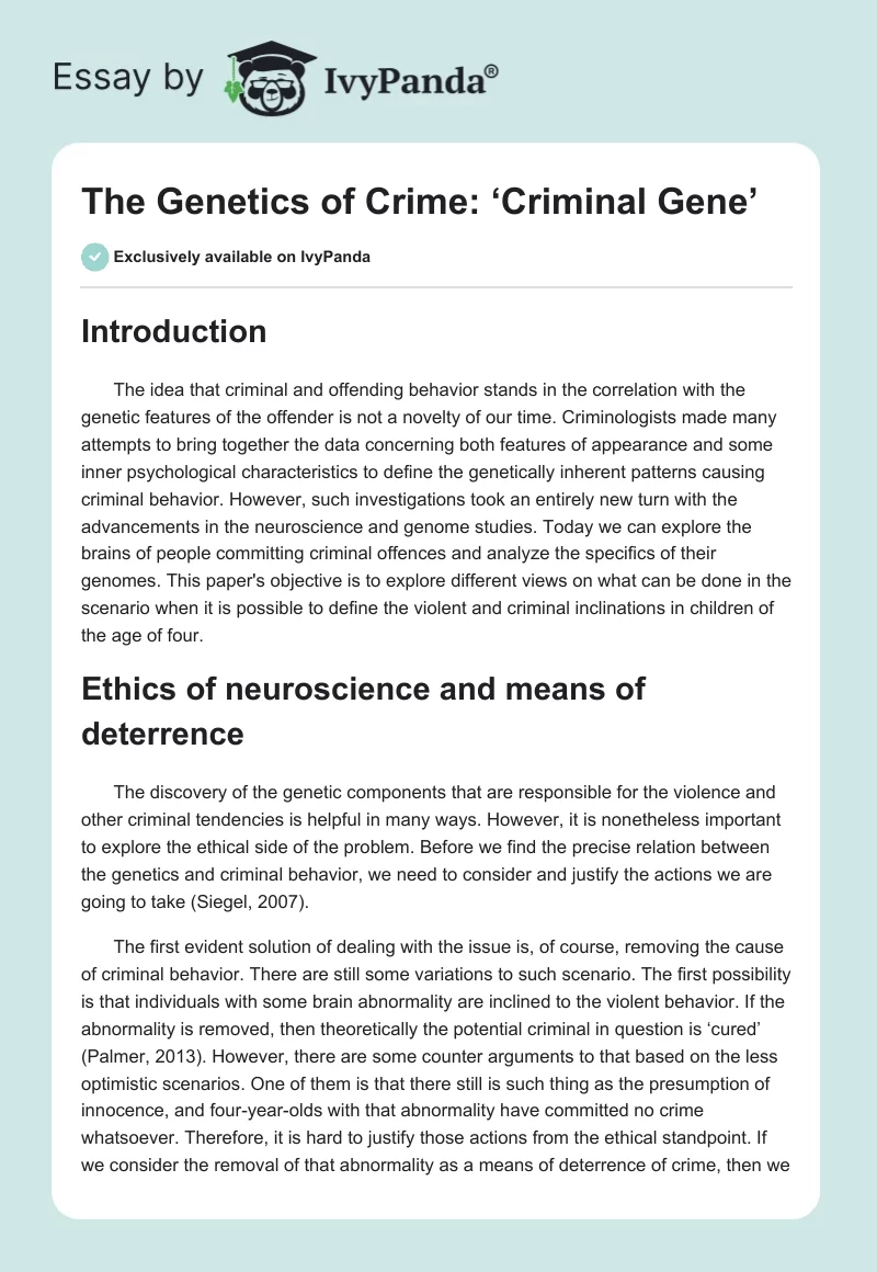 The Genetics of Crime: ‘Criminal Gene’. Page 1