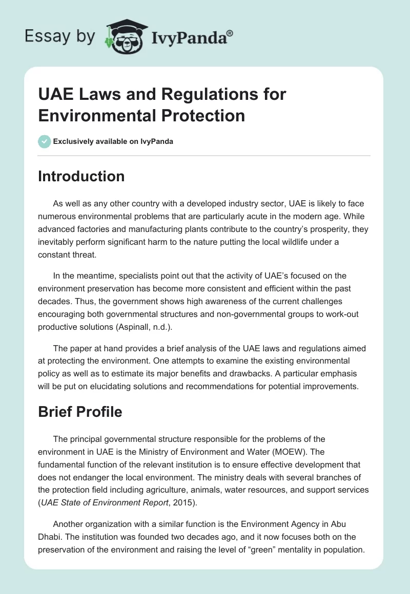 UAE Laws and Regulations for Environmental Protection. Page 1