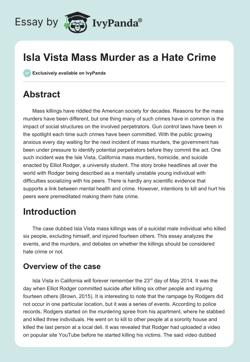 Isla Vista Mass Murder as a Hate Crime. Page 1