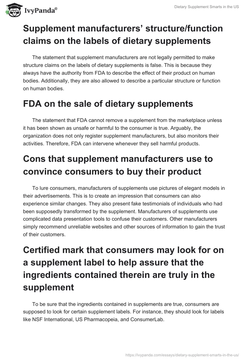 Dietary Supplement Smarts in the US. Page 2