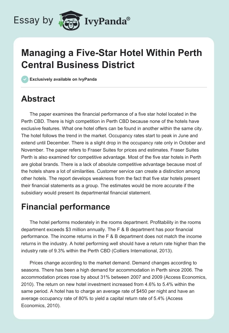 Managing a Five-Star Hotel Within Perth Central Business District. Page 1