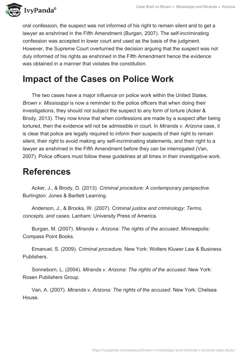 Case Brief on Brown v. Mississippi and Miranda v. Arizona. Page 2