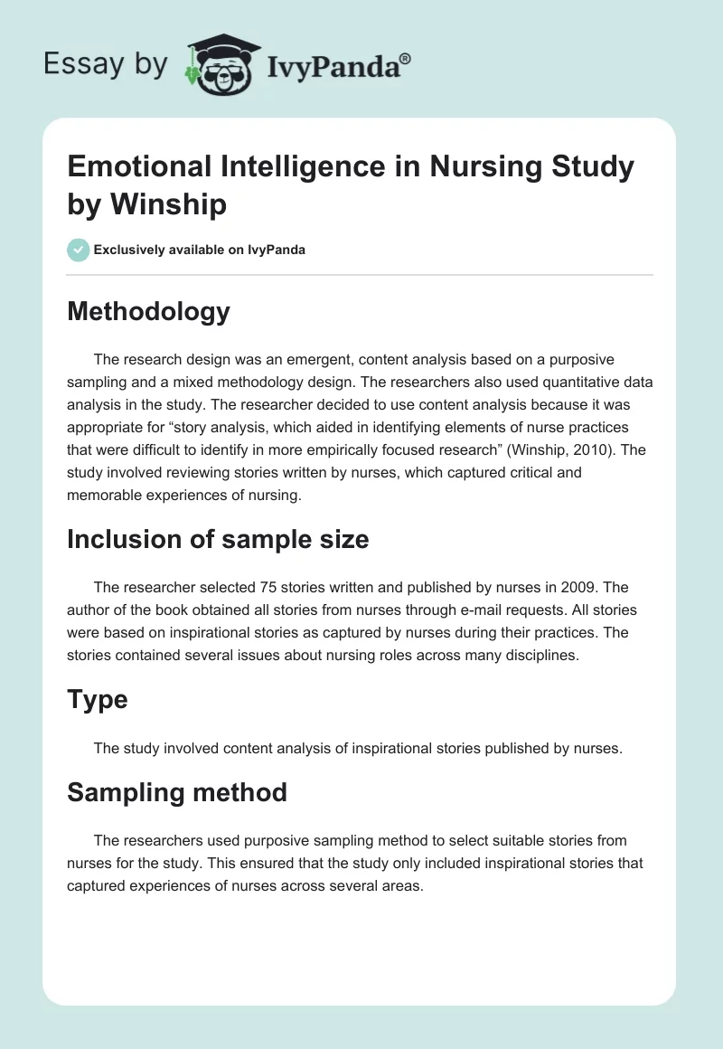 Emotional Intelligence in Nursing Study by Winship. Page 1